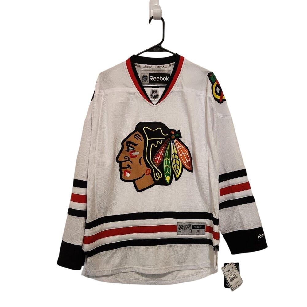 NHL Chicago Blackhawks White and Black Reebok Hockey Sweater Unisex Size Small